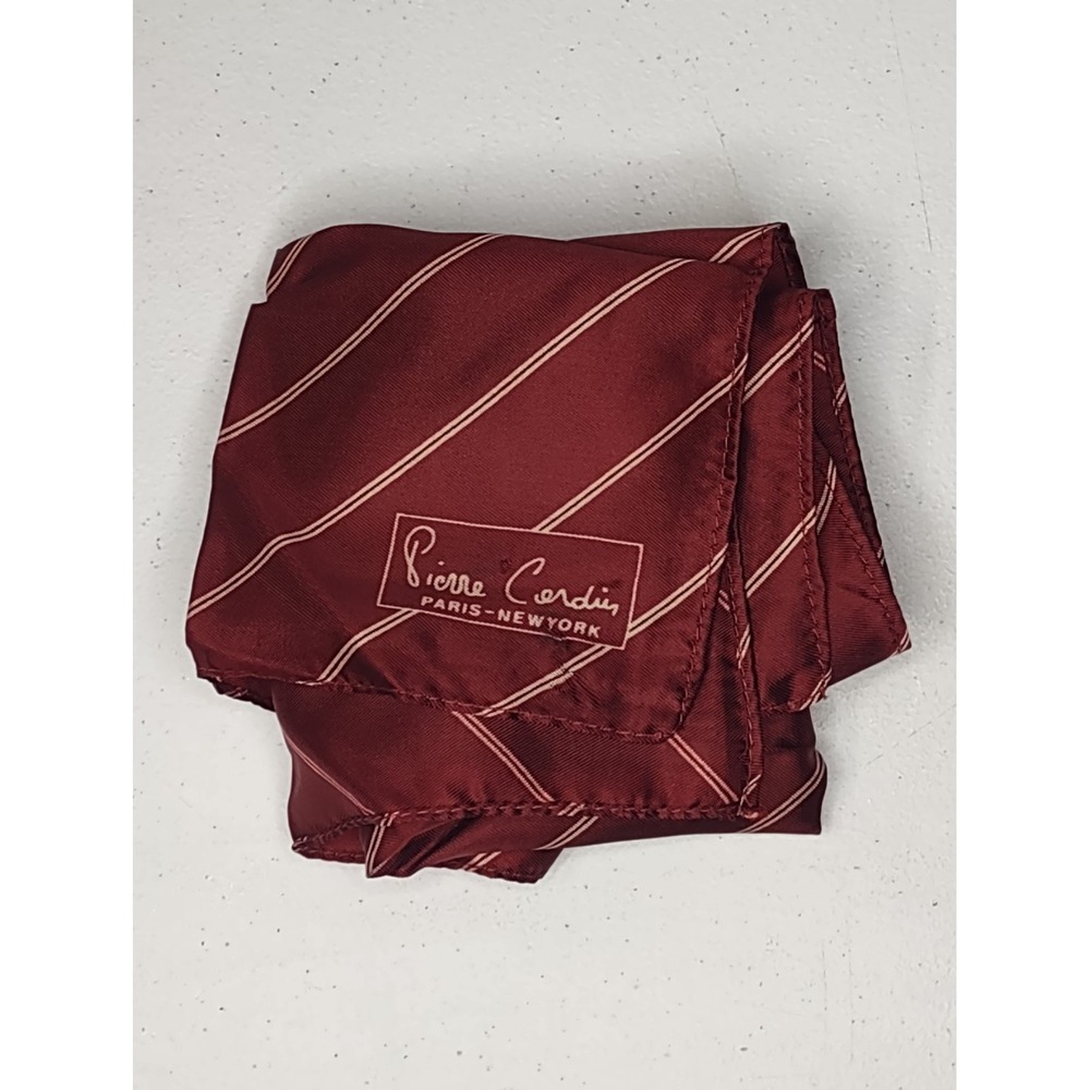 Pierre Cardin Silk Scarf Handkerchief Pocket Square Vintage Red Stripe Designer